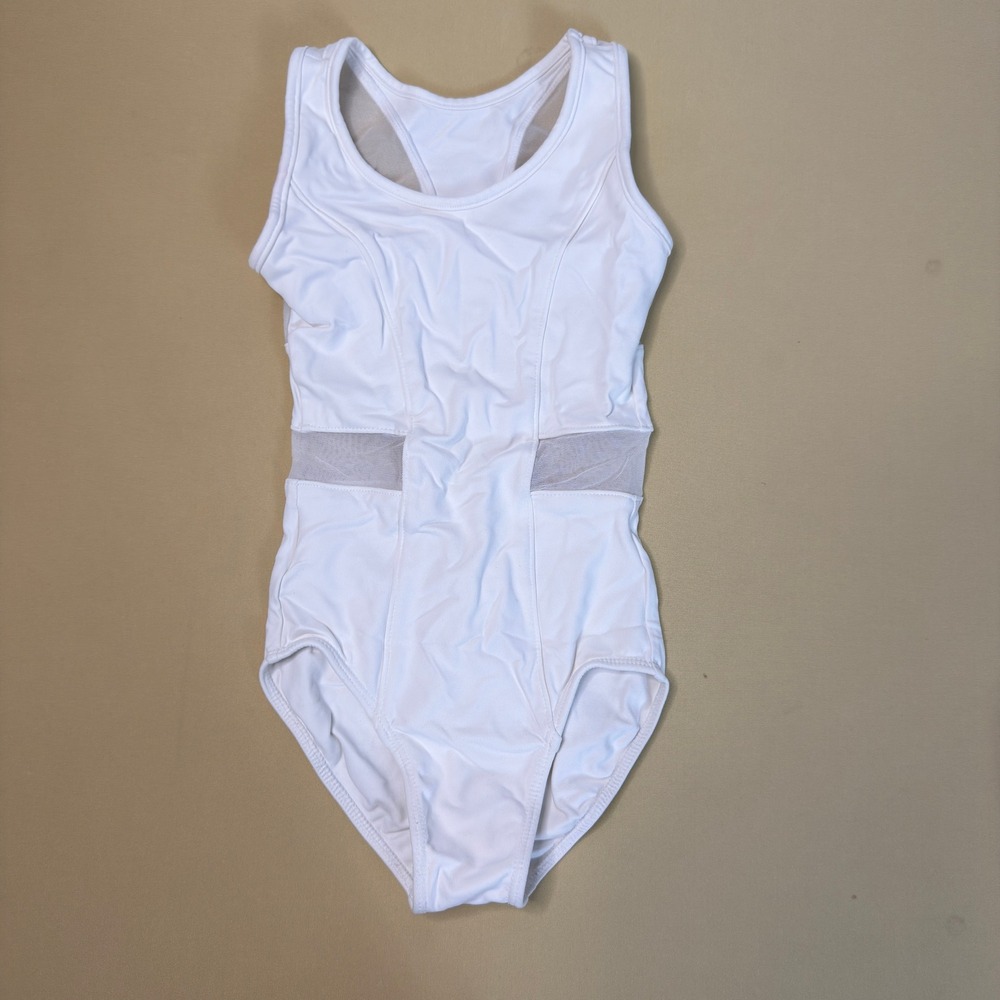 So Danca Girls White Mesh Panel Racerback Dance Leotard Size M1